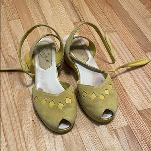 Rocket Originals yellow suede ankle tie sandals